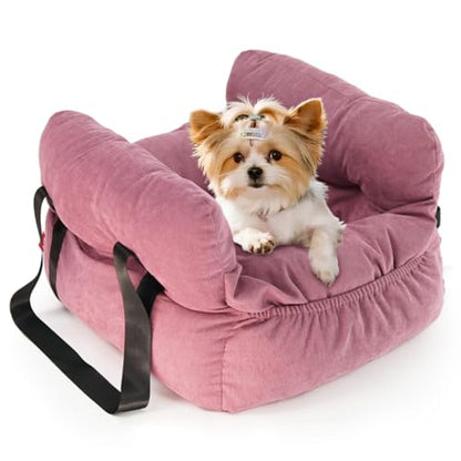 Pet Car Seat for Small Dogs up to 25 lbs with Safety Straps, Storage Pockets, Travel Carrier Bed Booster Seat, Machine Washable (Pink) - color: Pink