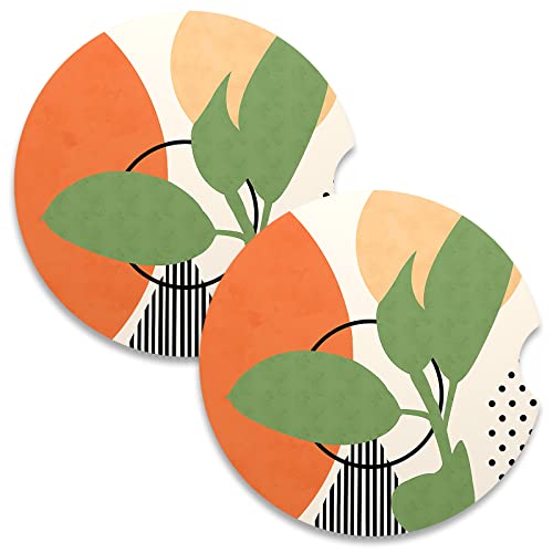 Car Coasters for Cup Holders, 2 Pack Absorbent Ceramic Car Cup Holder Coaster for Drinks, Cute Auto Assecories for Women Men, Size 2.56 in with Finger Notch & Cork Base, Modern Abstract Art - color: Modern Abstract Art
