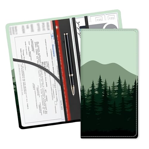 Leather Car Registration and Insurance Card Holder, Cute Car Accessories Vehicle Glove Box Car Organizer for Documents, Cards, License Dark Forest - color: Dark Forest