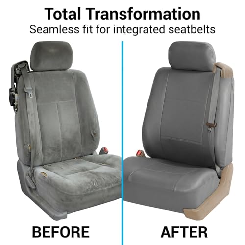 FH Group PU309102 Gray Front PU Leather Seat Cover, Set of 2 (Set Built in Seat Belt Compatible Airbag Ready) - color: Solid Gray - Low Back (Faux Leather), size: Front Set