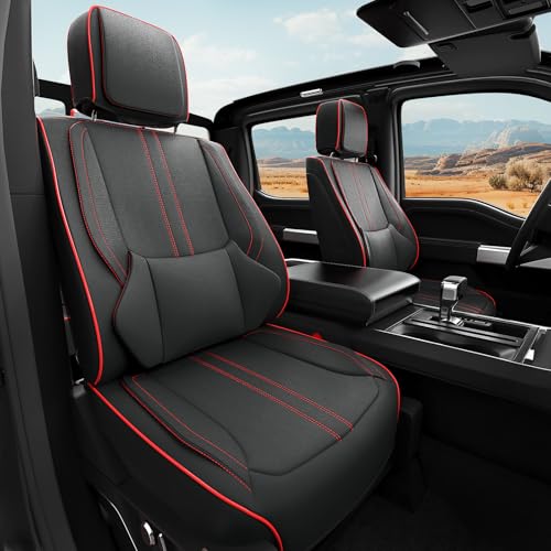 W&PMAX Custom-Fit Front Seat Covers for Chevy Silverado 1500 (2014–2019), Red Front Set, Waterproof Leather, Airbag Safe, Easy Install - color: Black&Red, size: Front Pair