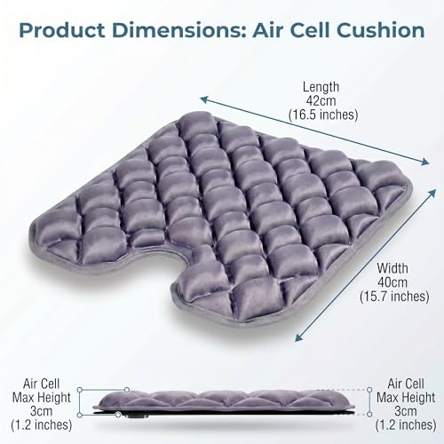 Inflatable Seat Cushion, Coccyx Cushion for Office Chair, Car & Wheelchair, Ergonomic Pressure Relief for Tailbone & Sciatica, Adjustable Firmness, Non-Slip Seat Pad for Long Sitting 16.6" × 15.8"