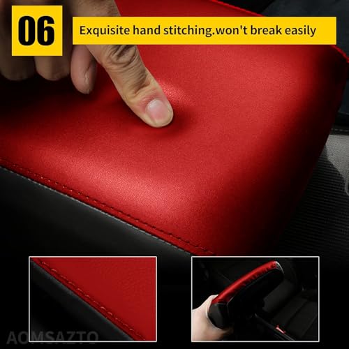 AOMSAZTO Armrest Covers for 2015-2019 Hyundai Sonata Black with Red Leather - color: red