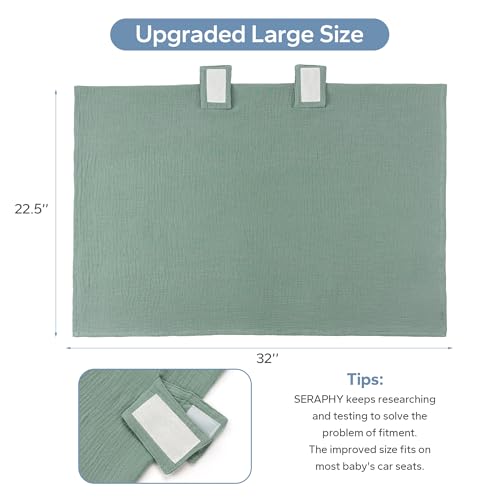SERAPHY 100% Muslin Cotton Car Seat Cover Baby, Universal Carseat Covers, Breathable Baby Car Seat Canopy for Boys Girls, Soft Infant Car Seat Cover for Summer —Green - color: Green