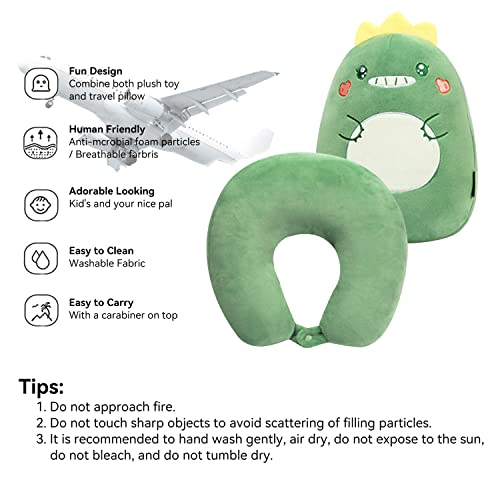 Kids Travel Pillow - 2-in-1 Deformable Kids Neck Pillow for Traveling, Soft U-Shaped Pillow with Adorable Animal Design, Comfy Sleep and Play, Ideal for Airplanes Travel - Dinosaur - size: Green Dinosaur