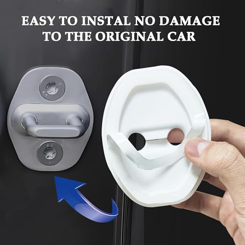 4PCS Door Latch Lock Cover,Silicone Door Latch Guard Car Decorations&Protects Door Latches,Universal Self-Adhesive Door Lock Latch Protector Car Accessories for Most Vehicles (White) - color: White