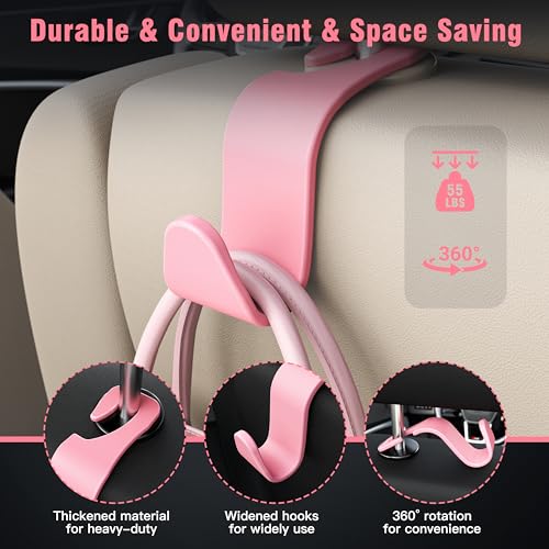 Universal Car Headrest Hooks, Car Organizer Hanger Storage Hooks for Bag Purse Cloth Grocery (Pink Set of 4) - color: Pink