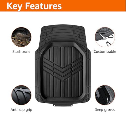 Amazon Basics 3-Piece All-Weather Heavy Duty, Full Set PVC Floor Mats for Universal Fit in Cars, SUVs, and Trucks, Black, Trim to Customize - style: Heavy Duty PVC