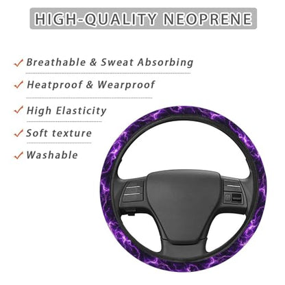 Black and Purple Lightning Cool Steering Wheel Cover for Women Men, Non-Slip Steering Wheel Protector Car Wheel Covers, Universal 15 Inch Fit for Auto, Suvs, Truck - color: Black And Purple Lightning Cool