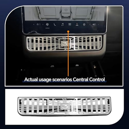 Rayjee Compatible with Air Vent Protective Cover for 2025-2026 Tesla Model 3 Juniper - Rear-seat Central air Conditioning Protector(Stainless Steel Rear Center air Vents*1)