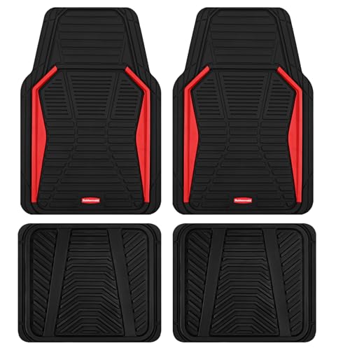 Rubbermaid Car Mat Full Set All-Weather Heavy-Duty 4 Pieces– Trim-to-Fit Universal Car Mats Full Set – Waterproof Rubber Floor Liners for Most Trucks, SUVs, Vans, and Sedans-Red - color: Red