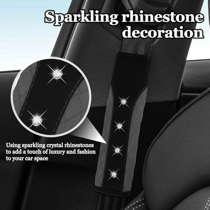 Hovom 2PCS Bling Car Seat Belt Cover Pad, Leather Seatbelt Covers for Cars, Soft Safety Seatbelt Shoulder Strap Covers, Rhinestone Auto Seat Belt Protector Cushion for Women Girls (Gray) - color: Gray