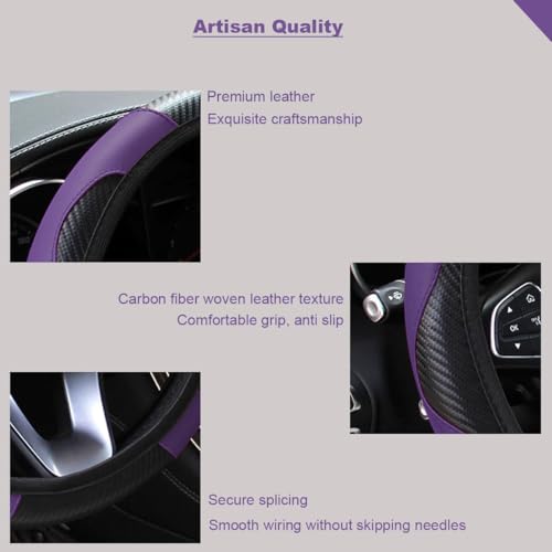 Ultra Fine Carbon Fiber Leather Steering Wheel Cover, Anti Slip and Sun Protective Protect the Steering Wheel, Easy to Install,Universal of 14.5"-15" (Purple) - color: Purple