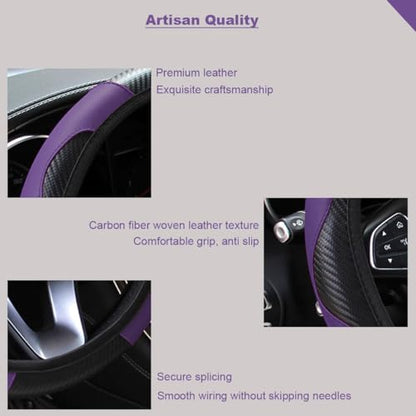 Ultra Fine Carbon Fiber Leather Steering Wheel Cover, Anti Slip and Sun Protective Protect the Steering Wheel, Easy to Install,Universal of 14.5"-15" (Purple) - color: Purple