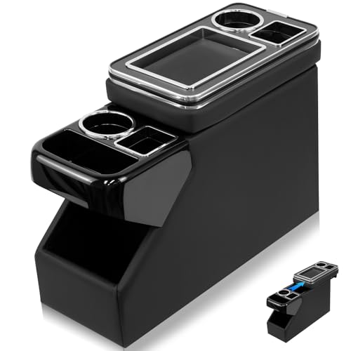 Center Console Between Seat Organizer for Minivans, SUVs, with Key Holder & Cup Holders,Phone Storage for Minivan &SUVs, Middle Van Floor Console Organizer Storage Box- Black - color: black