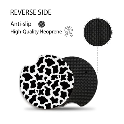 Cute Cow Print Animal Themed Black and White Cup Holders,2 Pack Universal Neoprene Car Coasters Set for Women/Men,Drink Cup Car Holder Coasters with A Finger Notch - color: Cow Print Animal Themed Black and White