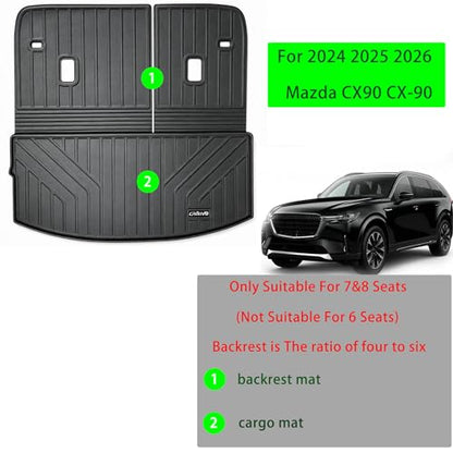 All Weather Cargo Mat with Backrest Protection for 2026 2025 2024 Mazda CX90（Only Fit 7&8 Seats） TPE Rubber Liners Odorless Anti-Slip Car Cargo Liners - Trunk Mat Covering the backrest for CX-90 - size: 24-26丨CX-90 7&8seat