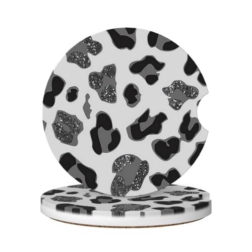 Car Coasters for Cup Holders, 2 Pack Absorbent Ceramics Anti Slip Universal 2.56 Inch Car Cup Coaster for Women Men, Car Interior Accessories - Black Grey Leopard Cheetah Print - color: Black Grey Leopard Cheetah Print