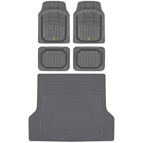 BDK Cat® CAMT-9014 (4-Piece) Large Deep Dish Rubber Car Floor Mats with Trunk Cargo Liner, Universal Trim to Fit Front & Rear Combo Set for Car Sedan SUV Van, Heavy Duty All Weather - color: Gray