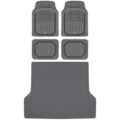 BDK Cat® CAMT-9014 (4-Piece) Large Deep Dish Rubber Car Floor Mats with Trunk Cargo Liner, Universal Trim to Fit Front & Rear Combo Set for Car Sedan SUV Van, Heavy Duty All Weather - color: Gray