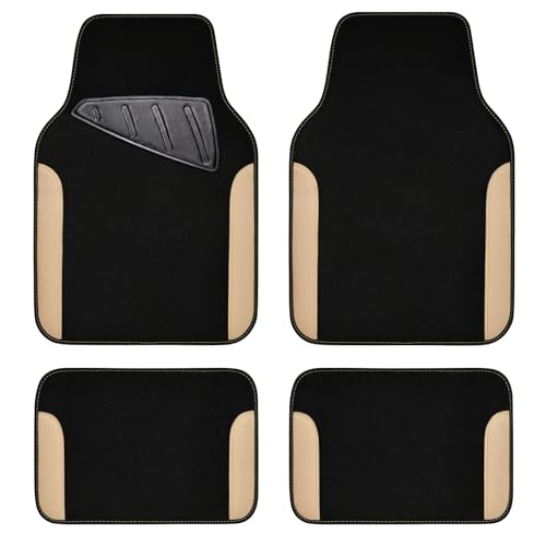 CAR PASS Waterproof Car Floor Mat, Universal Fit Car Mats with Driver Heel Pad, Leather Car Carpet, Anti-Slip Nibbed Backing Floor Mats for SUV, Vans,Sedan,Truck, Automotive Floor Mats (Black Beige) - color: Beige