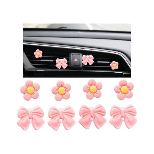 8PCS Car Air Vent Clips, Cute Bow & Sunflower Vehicle Vent Decorations Charm, Aesthetic Automotive Interior Outlet Ornament Accessories, Universal for SUV Sedan Truck (Pink) - color: Pink