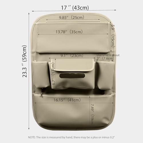 Car Seat Organizers Waterproof Backseat Protector with Storage Pocket Large Leather Kick Mats for Kids Pets Automobile SUV Truck (Beige, Large Pocket) - color: Beige
