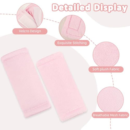 SWESEN Baby Car Seat Strap Covers, 3 Piece Soft Car Seat Strap Shoulder Pads for Baby Girls Boys, Double-Sided Use carseat Straps Covers for Stroller, Car Seats, Pushchair, Pink - color: Pink