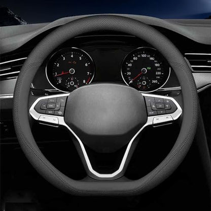 Latest Nappa Leather car Steering Wheel Cover, Stylish Non-Slip Leather car Interior 15 inches Universal (D-Shape,Black) - color: D-Shape,Black