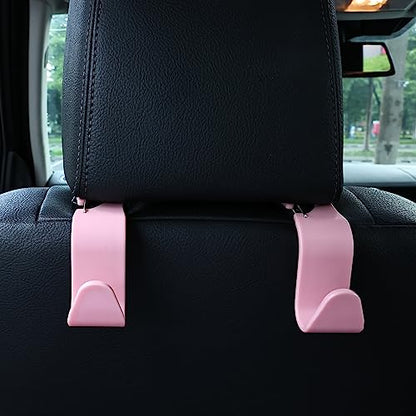 4-Pack 360° Rotating Universal Car Headrest Hooks, Car Organizer Hanger Storage Hooks for Bag Purse Cloth Grocery Universal Fit with Clip Pink - color: Pink