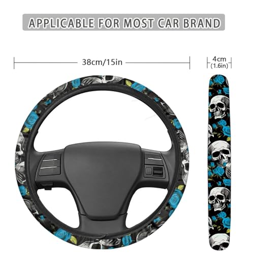 AFPANQZ Skulls Print Car Steering Wheel Cover Stretch-on Fabric Neoprene Comfortable Grip Automotive Steering Wheel Protector Adult Anti-Slip Universal 15 inch Machine Washable Gray - color: Skulls gray