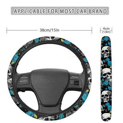 AFPANQZ Skulls Print Car Steering Wheel Cover Stretch-on Fabric Neoprene Comfortable Grip Automotive Steering Wheel Protector Adult Anti-Slip Universal 15 inch Machine Washable Gray - color: Skulls gray