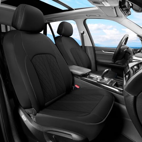 Coverado Universal Leather Seat Covers Front Seats, 2-Pack Seat Covers for SUV, Pickup Truck, Sedan, Automotive Vehicle Interior, Waterproof and Durable All Weather Protector，Black - color: Black, size: Front