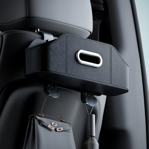 7-in-1 Car Seat Organizer with Cup Holders, Trash Can, Tissue Dispenser & Hooks, Multifunctional Headrest Storage for Backseat, Travel Essentials for Family Car Trips (Black)