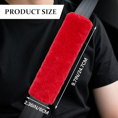 2PCS Car Seat Belt Cover Pads, Fluffy Car Seatbelt Covers, Soft & Comfortable Plush Seat Belt Cushion Protects Shoulder, Auto Safety Belt Strap Cover to Protect Your Neck (Red) - color: Red