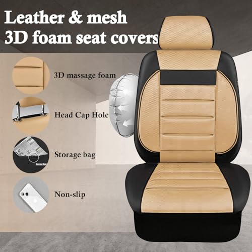 CAR PASS Faux Leather Car Seat Covers Front Seats Only, 3D Foam Support Car Seat Covers, Universal fit for Trucks Vans SUVs Sedans Automotive Comfortable, Airbag Compatible 2 Pieces Front Black Beige - color: Black and Beige Front