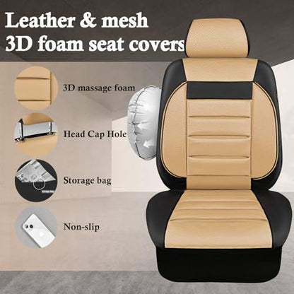 CAR PASS Faux Leather Car Seat Covers Front Seats Only, 3D Foam Support Car Seat Covers, Universal fit for Trucks Vans SUVs Sedans Automotive Comfortable, Airbag Compatible 2 Pieces Front Black Beige - color: Black and Beige Front