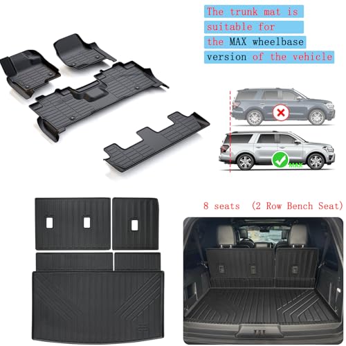 for 2018-2024 Ford Expedition MAX 8 Seats (2nd Row Bench Seat) Floor Mats with Cargo Liners & Backrest Mat,TPE All Weather Protection Full Set Automotive Accessories - size: 2018-2024 Expedition MAX Series