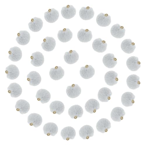 Tupalizy 50PCS Fluffy Pom Poms Charms Soft Fuzzy Faux Fur Puff Ball Pendant for Keychains Bracelets Earrings Jewelry Making Tassels Bags DIY Crafts Party Favors Gifts Accessories - color: Grey