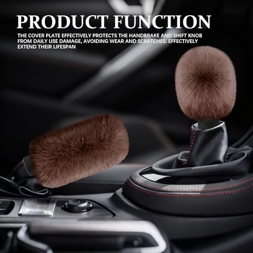2PCS Plush Car Gear Shift Knob Cover & Handbrake Cover, Shift Knob Protector, Soft Fluffy Gear Handbrake Protective Sleeves, Shifter Lever Brake Handle Warm Plush Set for Cars (Coffee) - color: Coffee