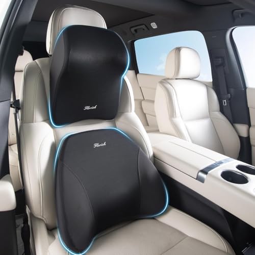 FLORICH Upgrade Lumbar Support and Car Neck Pillow, Back Support and Headrest Pillow for Car Seat Driver, Memory Foam Back Neck Support Pillow and Car Seat Lumbar Support for Car Office Chair - Black - color: Light Black, size: 2 Peices