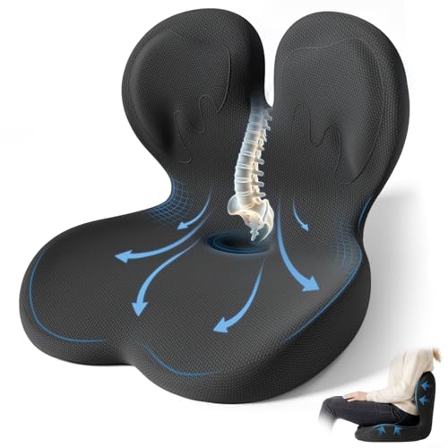 Seat Cushion,Office Chair Cushion with Lumbar Support,Memory Foam Car Orthopedic Cushion,Ergonomic Designed for Long Sitting,Tailbone & Back Pain Relief,Sciatica Pillow for Office,Car,Home Chair
