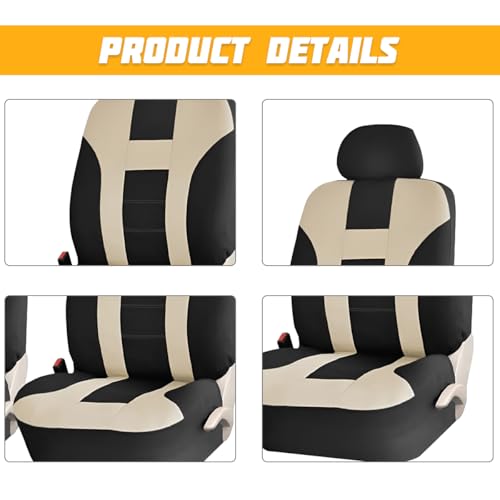 Car Seat Covers for Front Seat, Polyester Breathable Washable Elastic, Vehicle Seats Protector with Removable Headrest, Universal for Most Vans, Trucks, SUVs (Black/Beige) - color: Black/Beige