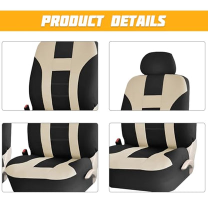 Car Seat Covers for Front Seat, Polyester Breathable Washable Elastic, Vehicle Seats Protector with Removable Headrest, Universal for Most Vans, Trucks, SUVs (Black/Beige) - color: Black/Beige