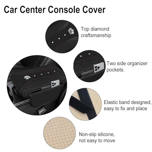NBTEPEM 6 PCS Bling Car Accessories Set, Leather Steering Wheel Covers Universal 14.5-15 inch, Center Console Cover, Seat Belt Cushion, Cup Holder Coaster (Black) - color: Black