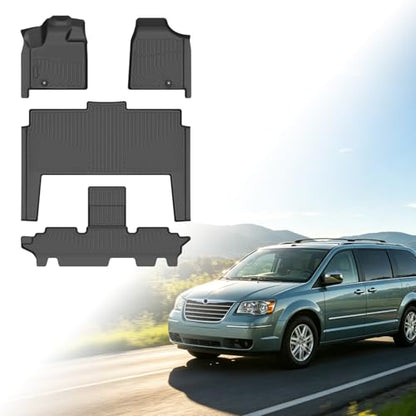 Floor Mats for Chrysler Town & Country 2008-2016, Floor Mats for Dodge Grand Caravan 2008-2021, Town & Country Floor Mat(ONLY Stow'n Go), TPE Non-Slip Summer Winter, 1st & 2nd & 3rd Row - style: 2)2008-2016|Town & Country/2008-2021|Grand Caravan|Front&Rea