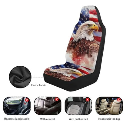 Dreaweet American Flag Bald Eagle Car Seat Covers Front Seats Only Washable Universal 2 Piece Elastic High Back Bucket Seat Covers for Most Cars SUV Trucks Patriotic Car Accessories Interior - color: American Flag Bald Eagle