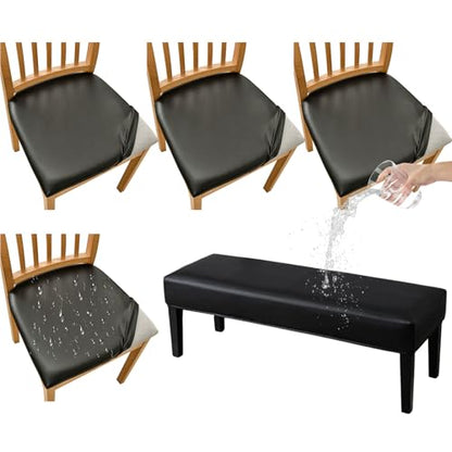 KRFOONN Waterproof Seat Covers for Dining Room Chairs Set of 4 with Bench Cover Washable Dining Chair Covers Removable Kitchen Chair Cushion Slipcovers Protector, A7 - color: Color A7
