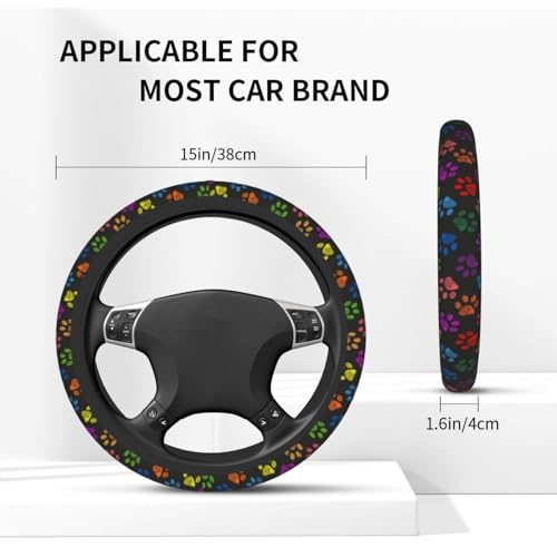 Paw Prints Steering Wheel Cover with 2 Car Coasters Non Slip Neoprene for Women Men Universal 15 Inch - color: Paw Prints