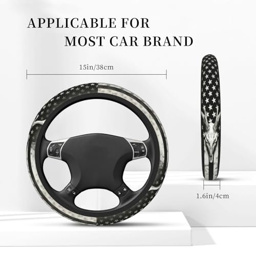 Black White American Flag Steering Wheel Cover - Retro USA Flag Steering Wheel Protector Neoprene 15Inch Car Accessories 2 Pcs Car Coasters for Women Men - color: Camouflage American Flag